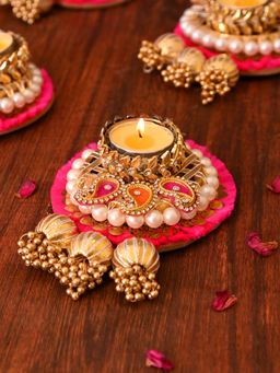 AAPNO RAJASTHAN - Artisanal Pink Tea Light Artistry (Pack of 2)