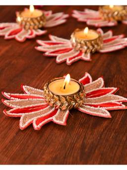AAPNO RAJASTHAN - Set Of 6 Handcrafted Floral Design Rajasthani Tea Lights (Pack of 6)