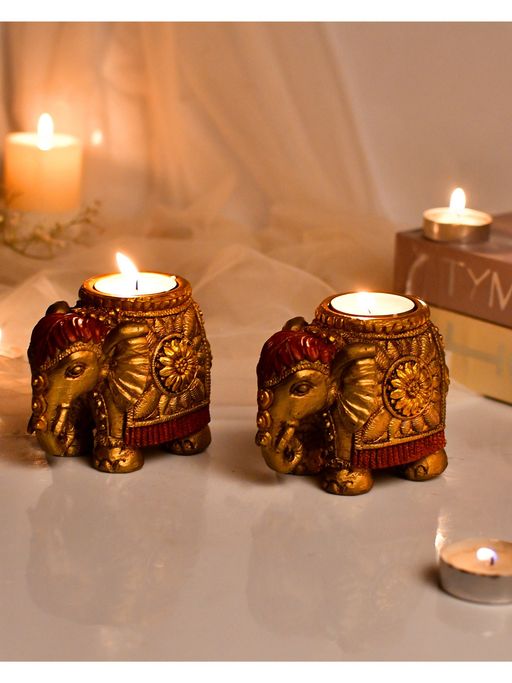 AAPNO RAJASTHAN Elephant Designed Candle Holder (Pack of 2)