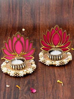 AAPNO RAJASTHAN - Lotus Design Metal Tea Light Artistry (Pack of 2)