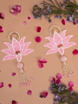 THE ZAPPY BOX - Beaded Lotus Shubh Labh Wall Hanging Pink (Pack of 2)