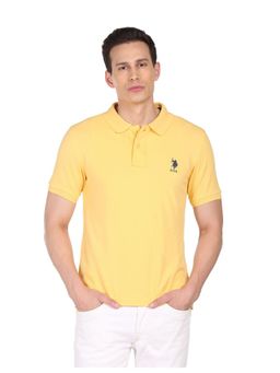 U.S. POLO ASSN. - Men Yellow Pure Cotton Logo Solid Polo T-Shirt