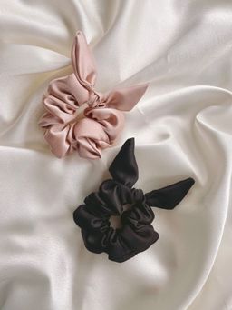 Mueras - Bow Tie Knot Scrunchies Rosegold and Black (Pack of 2)