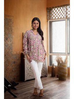 PANCHRANGA - Pink Paisley Hand Block Print Cotton Top