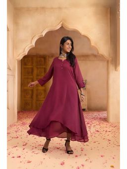 PANCHRANGA - Women Maroon Aura Double-Layered Cotton Maxi Dress