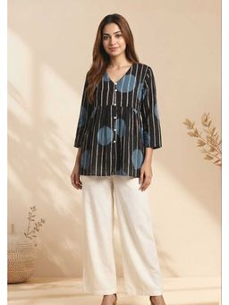 PANCHRANGA - Midnight Indigo Ajrakh Dobby Top