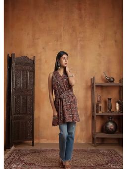 PANCHRANGA - Maroon Hand Ajrakh Print Top