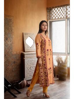PANCHRANGA - Women Orange Hand Block Placement Print and Adda Embroidery Kurta and Pant