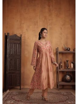 PANCHRANGA - Women Peach Chanderi Hand Block Print Kurta and Pant