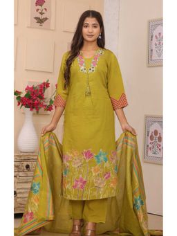 Sindh Fashion - Olive Embroidered Kurta And Pant With Dupatta