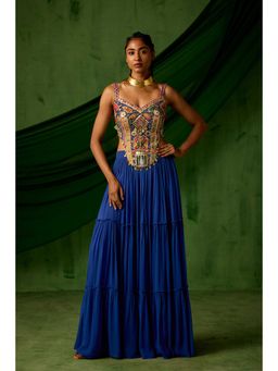 Pratapsons - Royal Blue Embellished Georgette Silk Gown