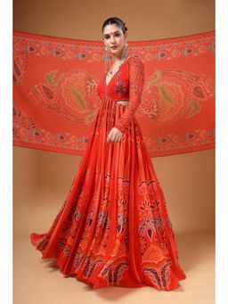 Gazab By Miku Kumar - Women Red Georgette Embroidered Anarkali With Dupatta
