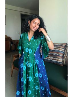 Babhru - Green Ikat Print Maxi Dress