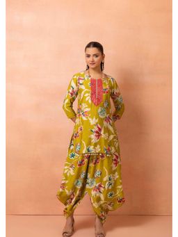 SEW - Lime Gren Printed Kurta And Harem Cowl Skirt
