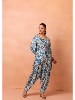 SEW - Blue Wrap Kurta With Cowl Dhoti
