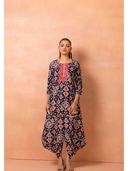 SEW - Navy Blue Printed Kurta And Harem Cowl Skirt