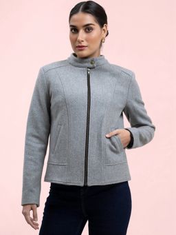 FABLE STREET - Wool Blend Zipper Jacket - Grey