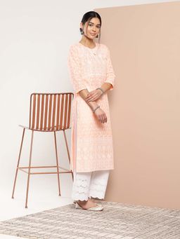 Libas - Women Peach Embroidered Kurta