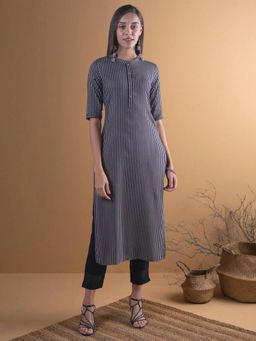Libas - Women Grey Stripes Kurta