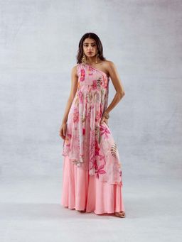 AROOP SHOP INDIA - Women Pink Floral Kurta with Palazzo (Set of 2)