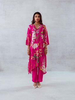 AROOP SHOP INDIA - Women Pink Floral Kurta with Pant (Set of 2)