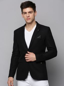 SHOWOFFFF - Mens Notched Lapel Solid Black Open Front Blazer