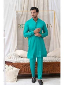 Runit Gupta - Blue Solid Kurta With Pyjama (Set of 2)
