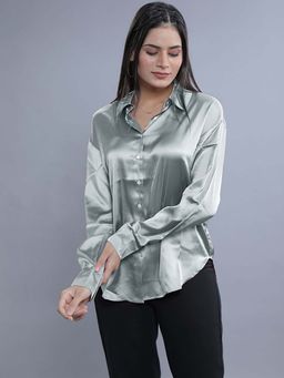 French Theory - Silver Oversized Satin Shirt for Women