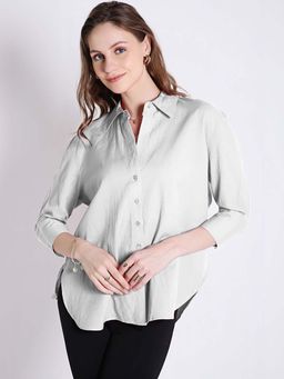 French Theory - Green Three Fourth Sleeve Oversized Casual Shirt