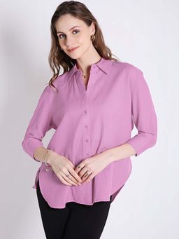 French Theory - Purple Three Fourth Sleeve Oversized Casual Shirt