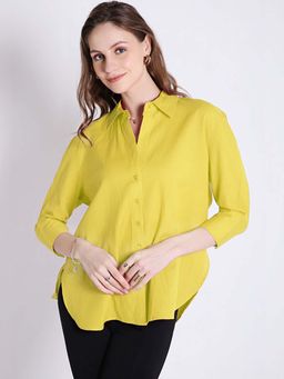 French Theory - Yellow Three Fourth Sleeve Oversized Casual Shirt