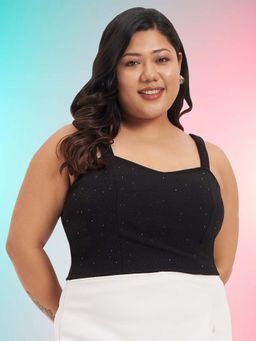 Martini - Women Black Plus Size Glitter Strap Crop Top