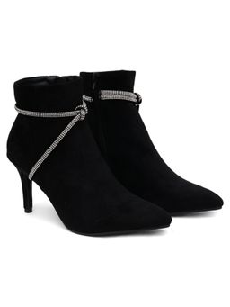 SHUZ TOUCH - Pencil Heels Embellished Ankle Boots - Black