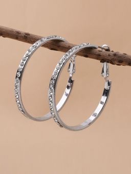 Lilly & Sparkle - Silver-Plated Circular Crystal Studded Hoop Earrings