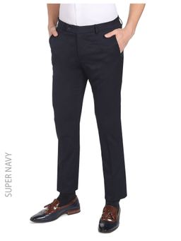 Arrow - Men Dark Blue Hudson Slim Fit Dobby Weave Formal Trousers