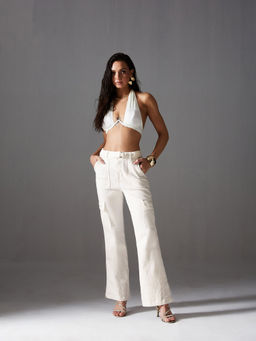 Miss Chase - Womens White Wide Leg High Rise Regular Stretchable Denim Jeans