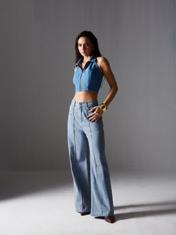 Miss Chase - Womens Light Blue Straight Fit High Rise Non Stretchable Denim Jeans