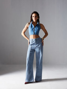 Miss Chase - Womens Light Blue Clean Look Regular Length Non Stretchable Denim Jeans