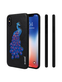 Memumi - Memumi® Peacock Series Real Embroidery Leather Back Cover for Apple iPhone X/10 PC+TPU-Black (5.8")