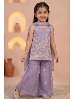 Lagorii - Lavender Floral Embroidered Kurti with Sharara and Dupatta