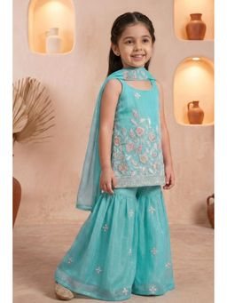 Lagorii - Blue Floral Embroidered Kurti with Sharara and Dupatta