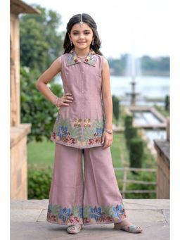Lagorii - Pink Floral Embroidered Kurti with Palazzo