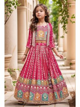 Lagorii - Rani Pink Sequin Work and Embroidered Lehenga with Choli and Jacket