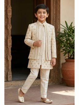 Lagorii - Cream Embroidered Indo Western Sherwani with Jacket and Pant