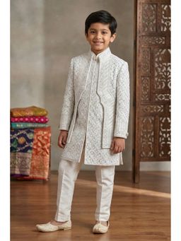 Lagorii - White Embroidered Indo Western Sherwani with Jacket and Pant