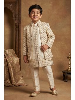 Lagorii - Cream Heavy Embroidered Indo Western Sherwani with Jacket and Pant