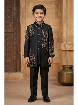 Lagorii - Black Embroidered Indo Western Sherwani with Jacket and Pant