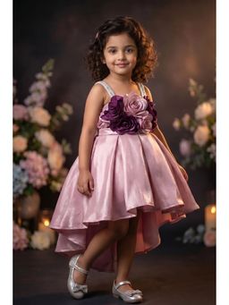 Lagorii - Pink High Low Party Wear Frock with 3D Floral Applique