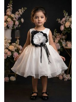 Lagorii - White Party Frock with Floral Applique