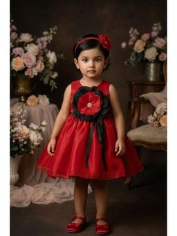 Lagorii - Red Party Frock with Floral Applique